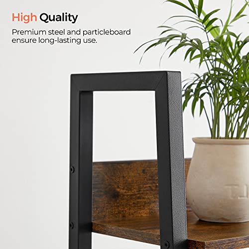 VASAGLE 4-Tier Ladder Shelf Bookcase - Industrial Rustic Brown & Black | Steel Frame | 10kg Max Load 10