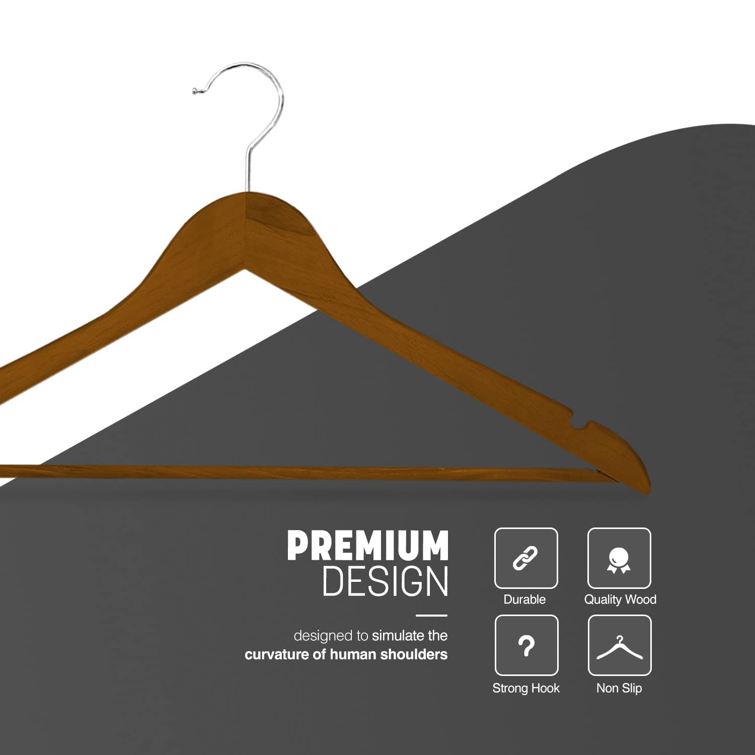 KEPLIN Strong Walnut Wood Hangers with 360° Rotatable Hook - 20 Pack | Contoured Shoulder 3