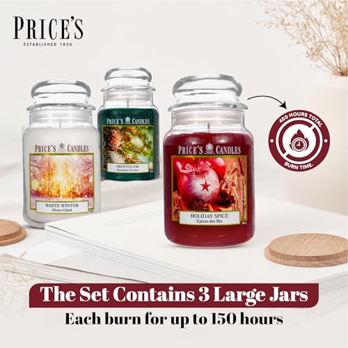 Price's Candles Set of 3 Large Jar Candles - Frosted Fir, Holiday Spice, White Winter