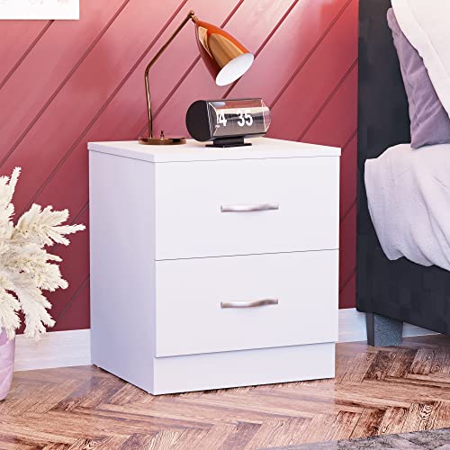 Vida Designs White Bedside Cabinet - 2 Drawers with Metal Handles | 47H x 40W x 36D cm 2