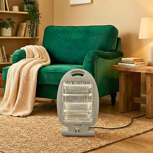 SHATCHI 800W Halogen Heater - Portable Quartz with 2 Heat Settings (400W/800W) | White Quartz 10