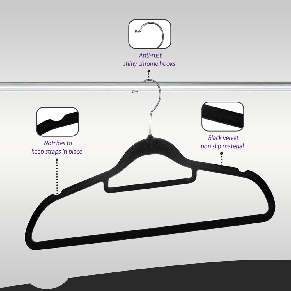 ANSIO Velvet Hangers - 10 Pack Non-Slip Ultra Thin Clothes Hangers with Tie Bar | Supports 5kg 5