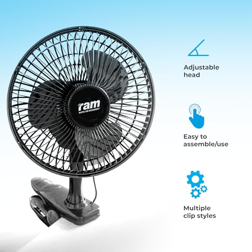 RAM Clip On Fan 15W 6 Inch Electric Desk Fan with 2 Speed Settings | Portable Black Plastic 3