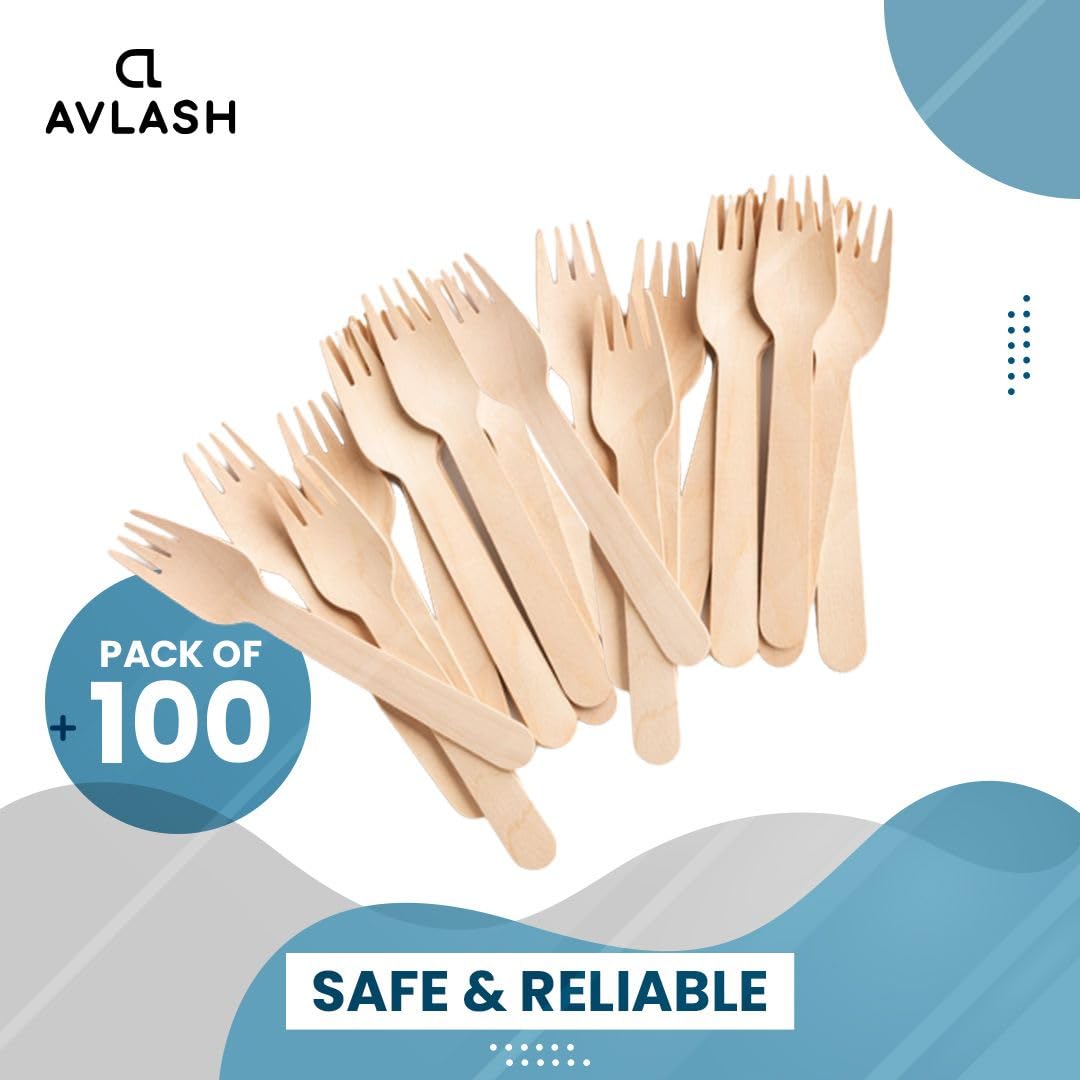 AVLASH Biodegradable Wooden Forks - 100 Pack, Plastic Free, 6.25 Inch | Birchwood Cutlery 3