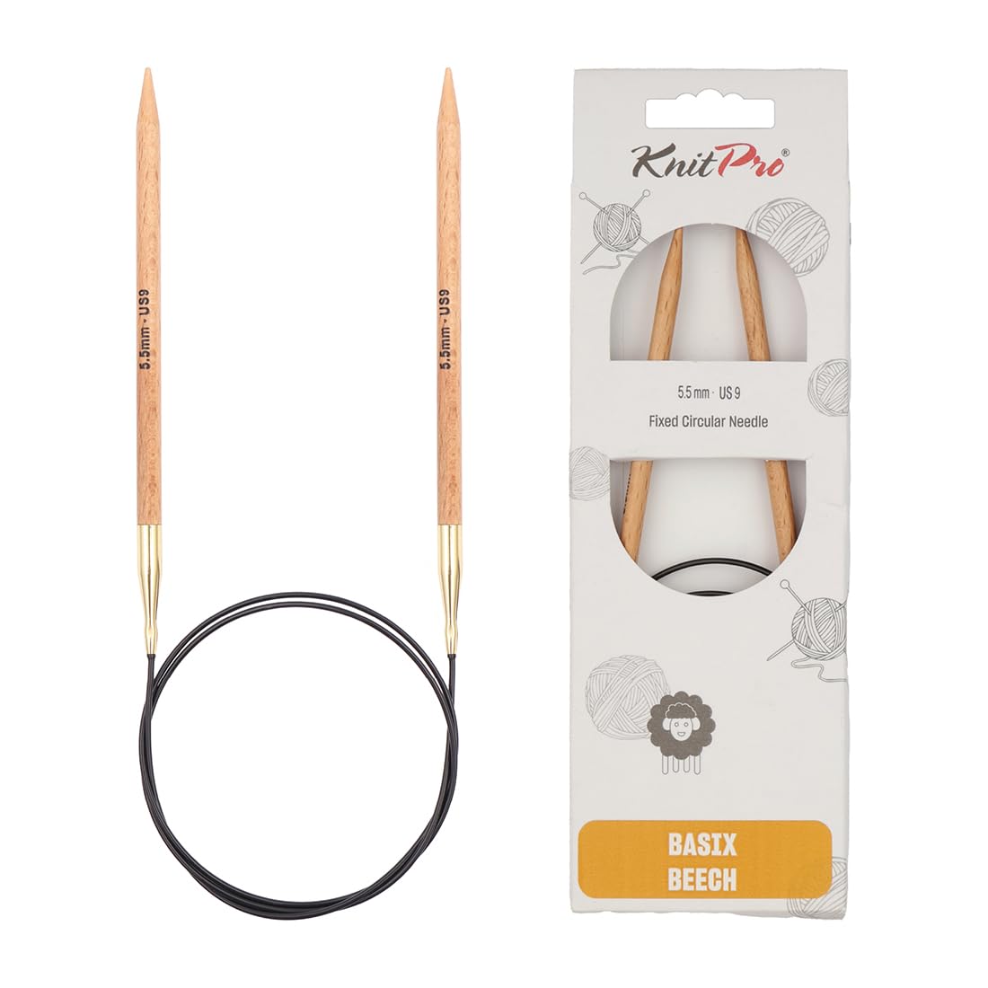 KnitPro Basix Beech Fixed Circular Needles - 80cm (32in) Length | 5.50mm Diameter | Beech Wood 1