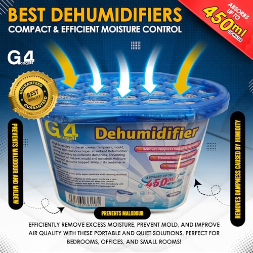G4GADGET Disposable Dehumidifier Moisture Absorbers - Pack of 4 | 450ml Capacity | Portable 2