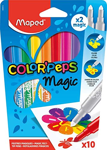 Maped Color'Peps Magic Colour Reveal Felt Tip Pens - 10 Count Pack | Durable Conical Tip 16