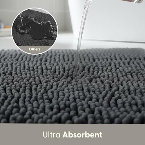 KEPLIN Non-Slip Microfibre Bath Mat - Soft, Absorbent, Machine Washable | Grey | 40 x 60 cm 4