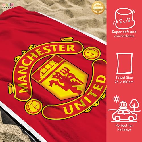 Manchester United Official Beach Towel - 75cm x 150cm | Super Soft Cotton | Red Devils Crest 4