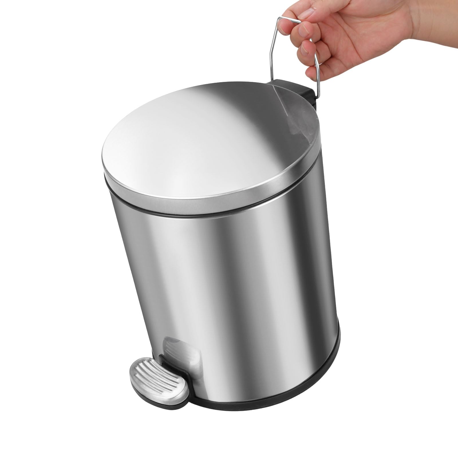 ASelected 6L Round Bathroom Pedal Bin | Stainless Steel | Anti-Fingerprint | Silver 4