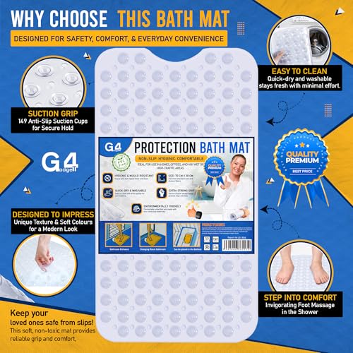 G4GADGET Non-Slip Shower Mat - 70x38cm Clear PVC with 149 Suction Cups | Anti-Mould 3