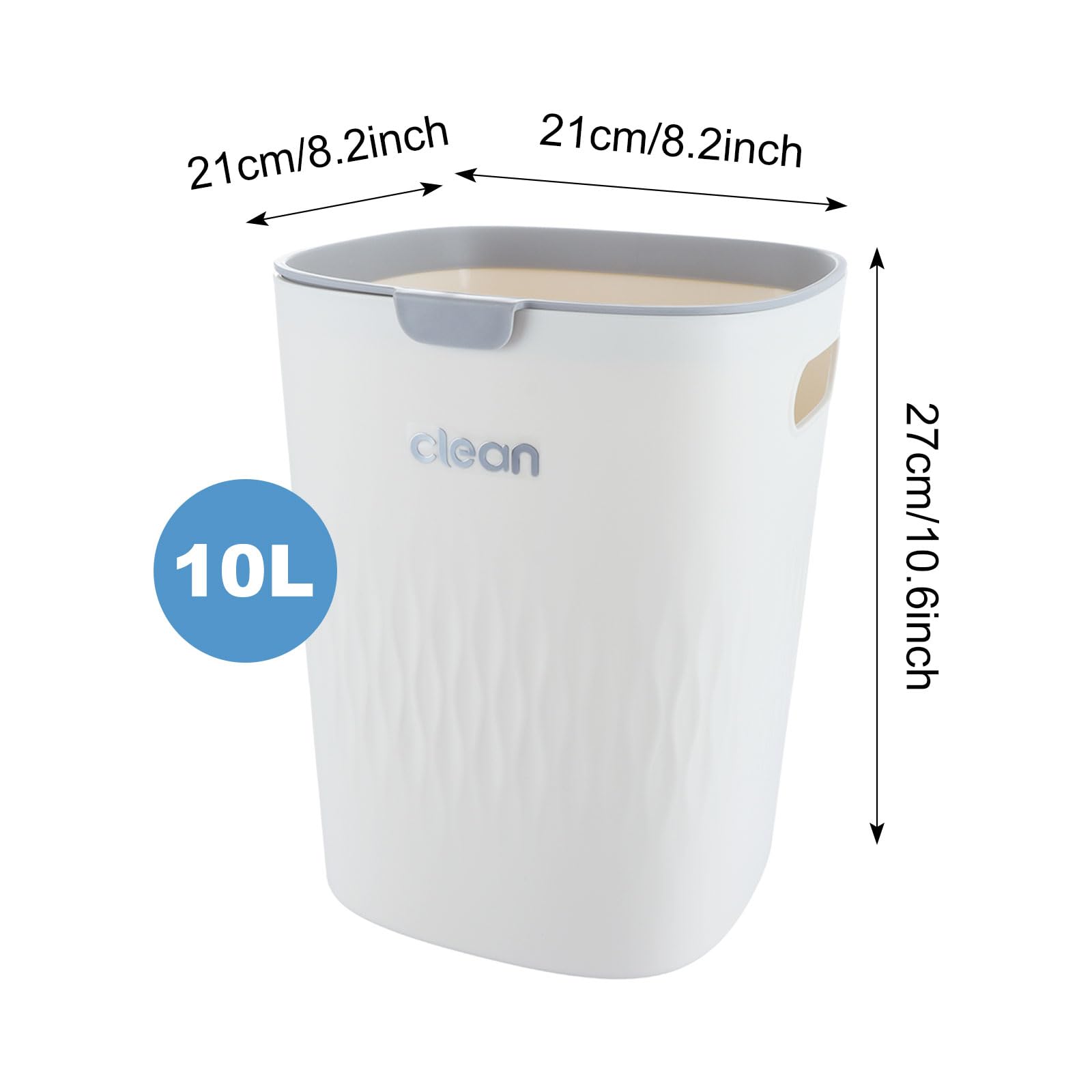 ASelected Plastic Bathroom Bin - 10L Capacity, Cream Color, Pressure Ring Design | 21 x 21 x 27 cm 2