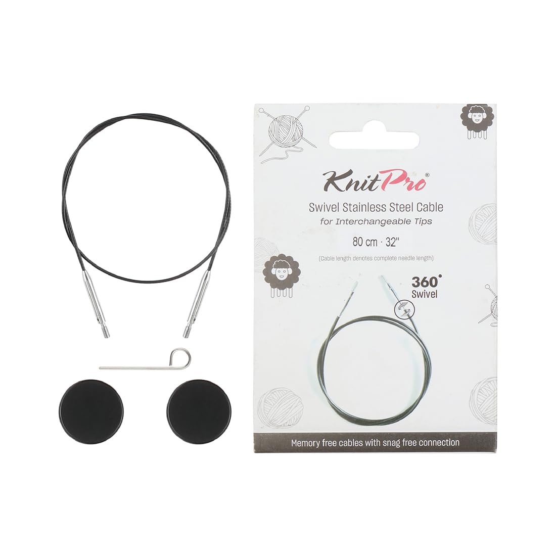 KnitPro The Mindful Collection Stainless Steel Swivel Cable | 80cm Length | Black/Silver 1