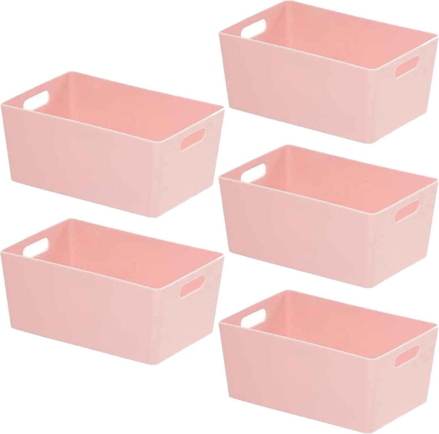 Niftii 5-Pack Plastic Shelf Baskets with Handles | 3.9L Capacity | Pink | Modern Style 1