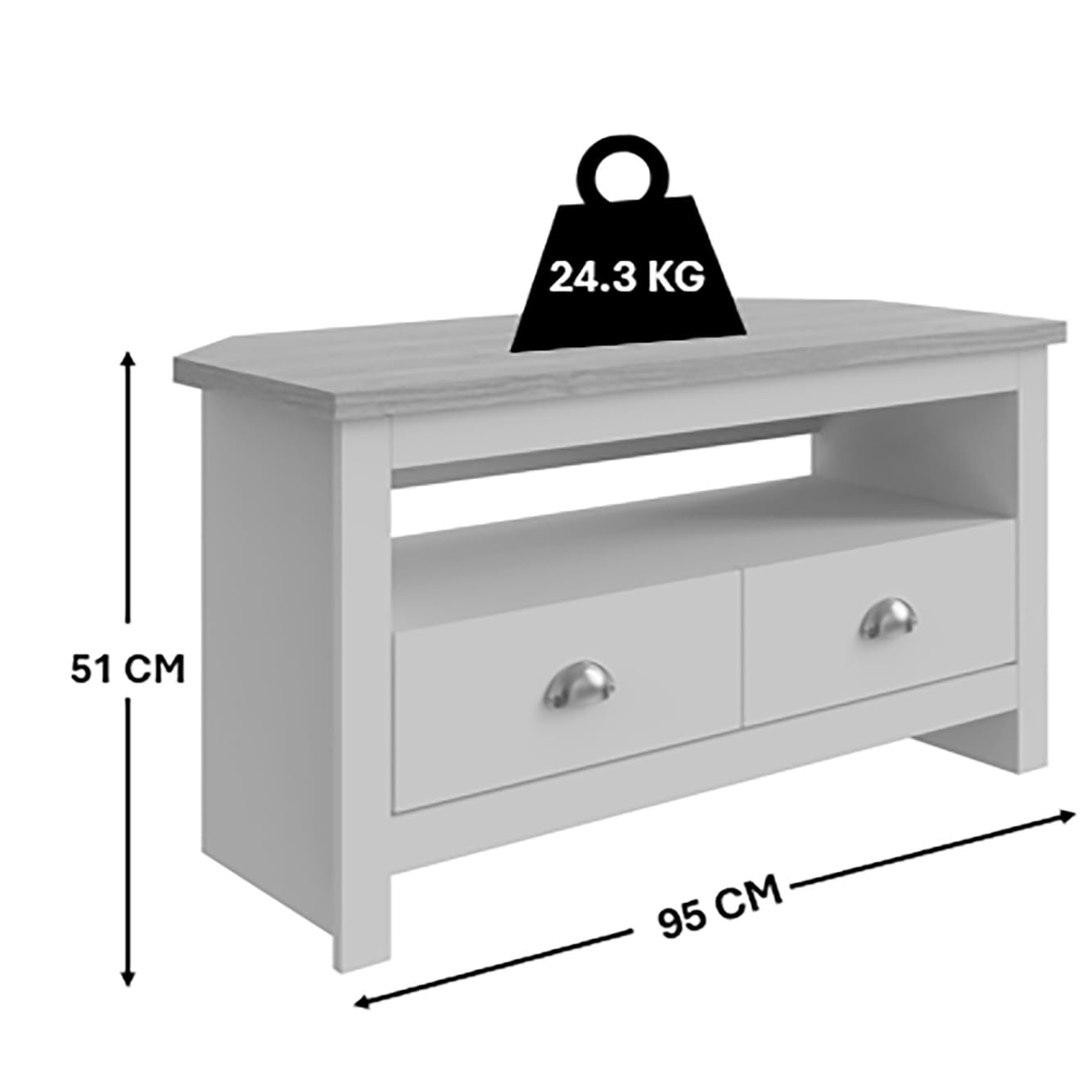GFW Lancaster Wood Corner TV Cabinet with Shelf & Drawers | Cream Finish | H 51cm x W 95cm 3