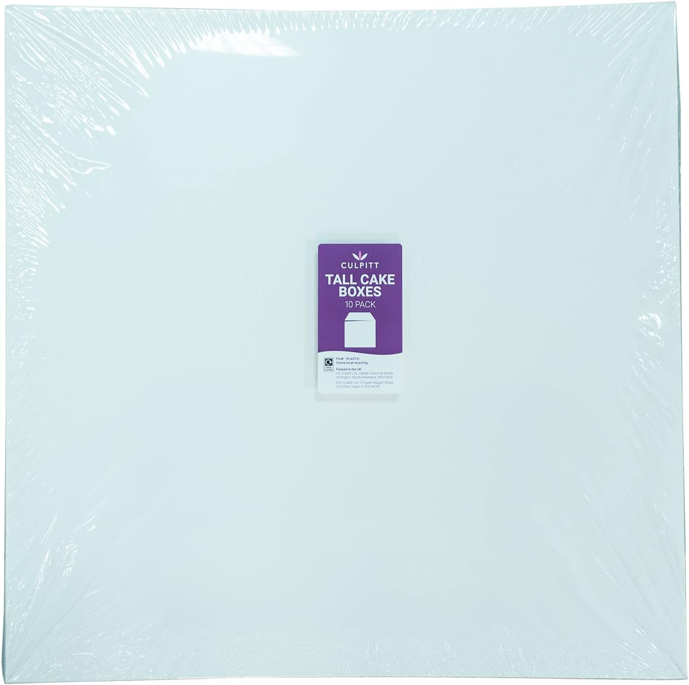 Culpitt Tall White Cake Box - 10 Pack | 10" x 10" x 10" | Food Safe Card 8