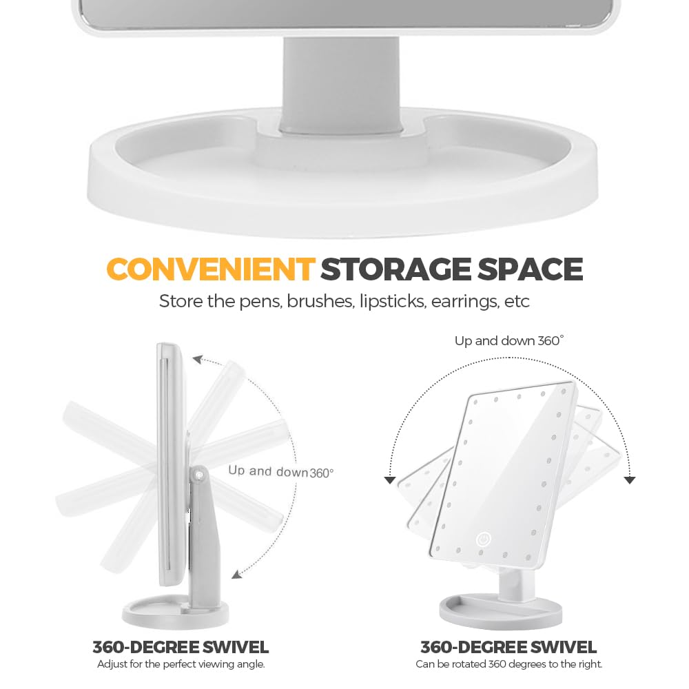 Woobroo Makeup Vanity Mirror with 22 LED Lights | Detachable 10X Magnification | Touch Sensor Dimming | White 3