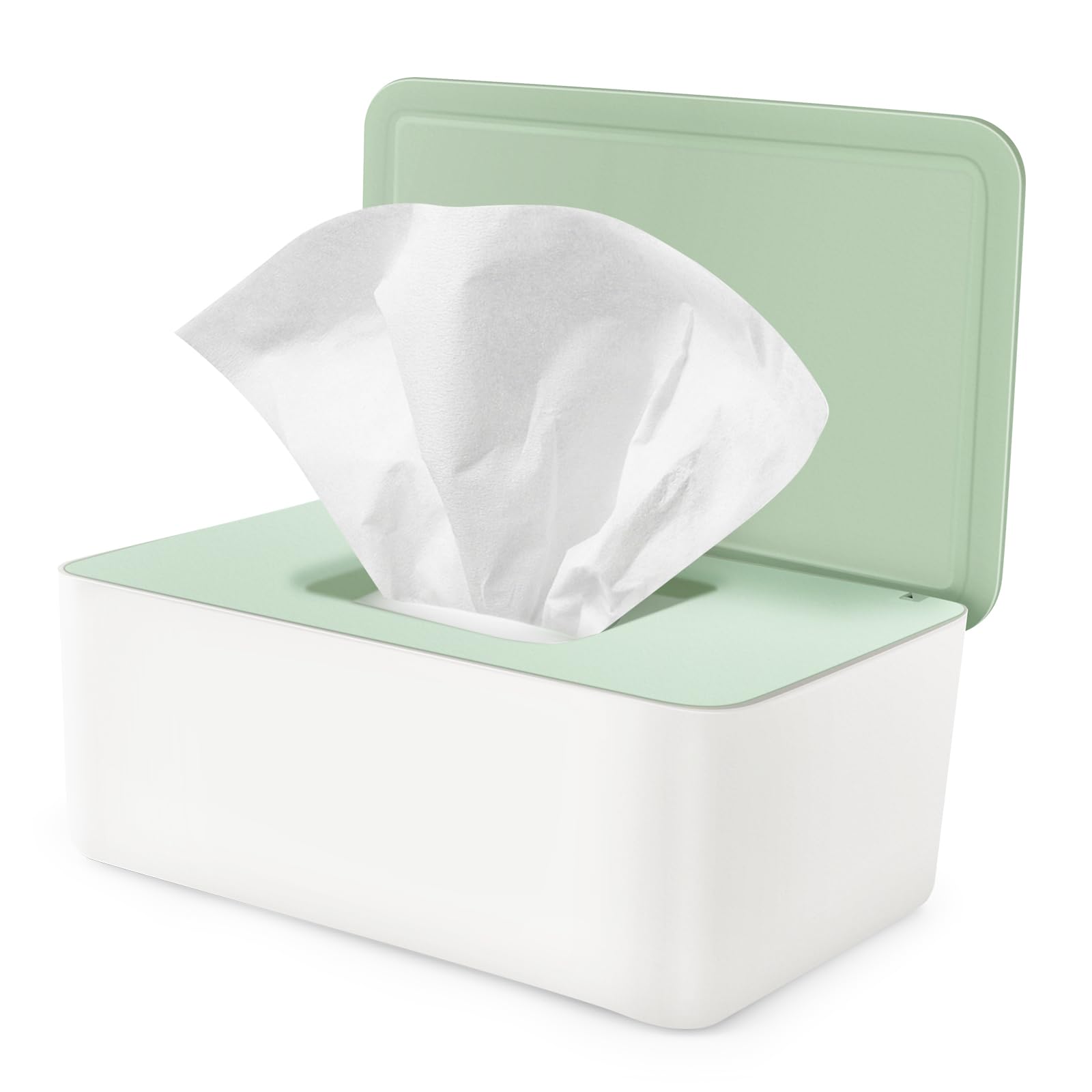 Vonsera Wet Wipes Dispenser Box - 100 Wipe Capacity | PP Plastic | White/Green Cap 1