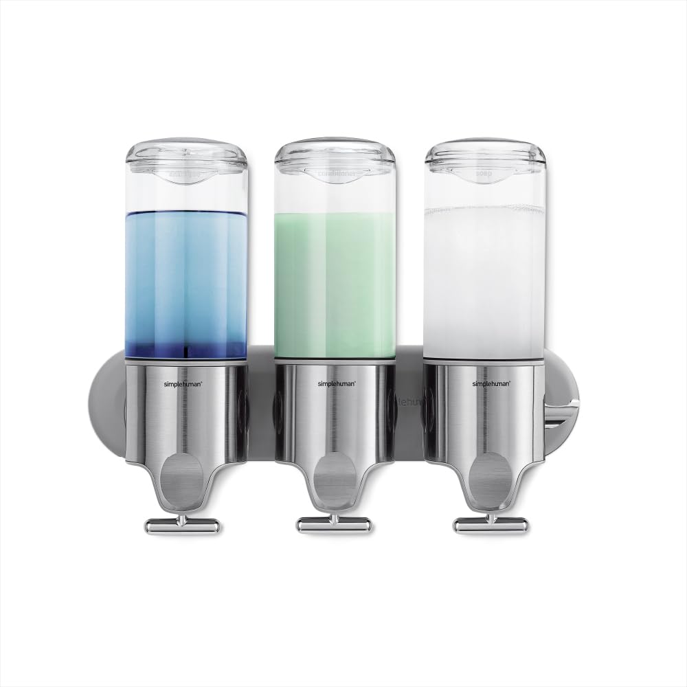 simplehuman BT1029 Triple Wall Mounted Soap Dispenser Pump | 444ml x 3 Capacity | Brushed Stainless Steel 1