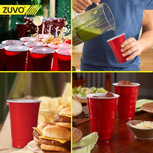 Zuvo 16oz Red Plastic Disposable Party Cups - 50 Pack | Leak Proof & Break Resistant 4