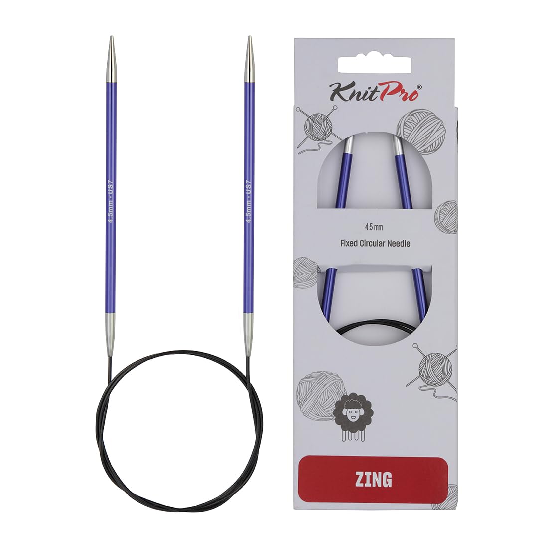 KnitPro Zing Fixed Circular Knitting Needles - 4.50mm Size, 40cm Length | Lightweight Aluminium 1