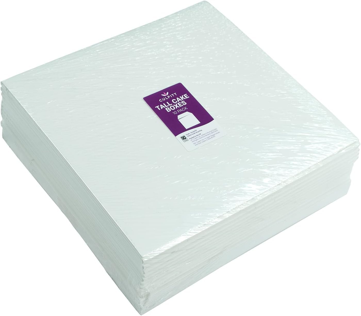 Culpitt Tall White Cake Box - 10 Pack | 10" x 10" x 10" | Food Safe Card 4