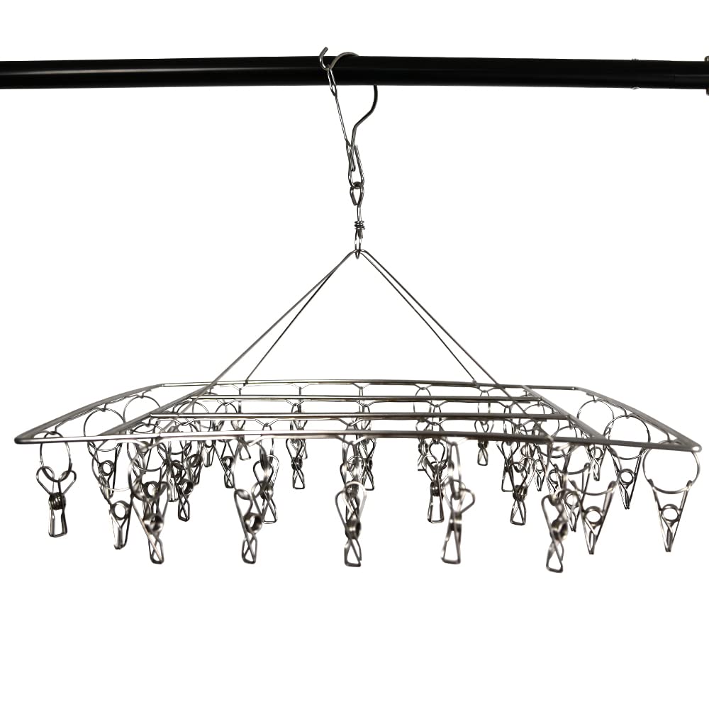 RAM ONLINE Stainless Steel Sock Drying Rack with 36 Pegs | 360° Rotation | Lightweight & Portable 2