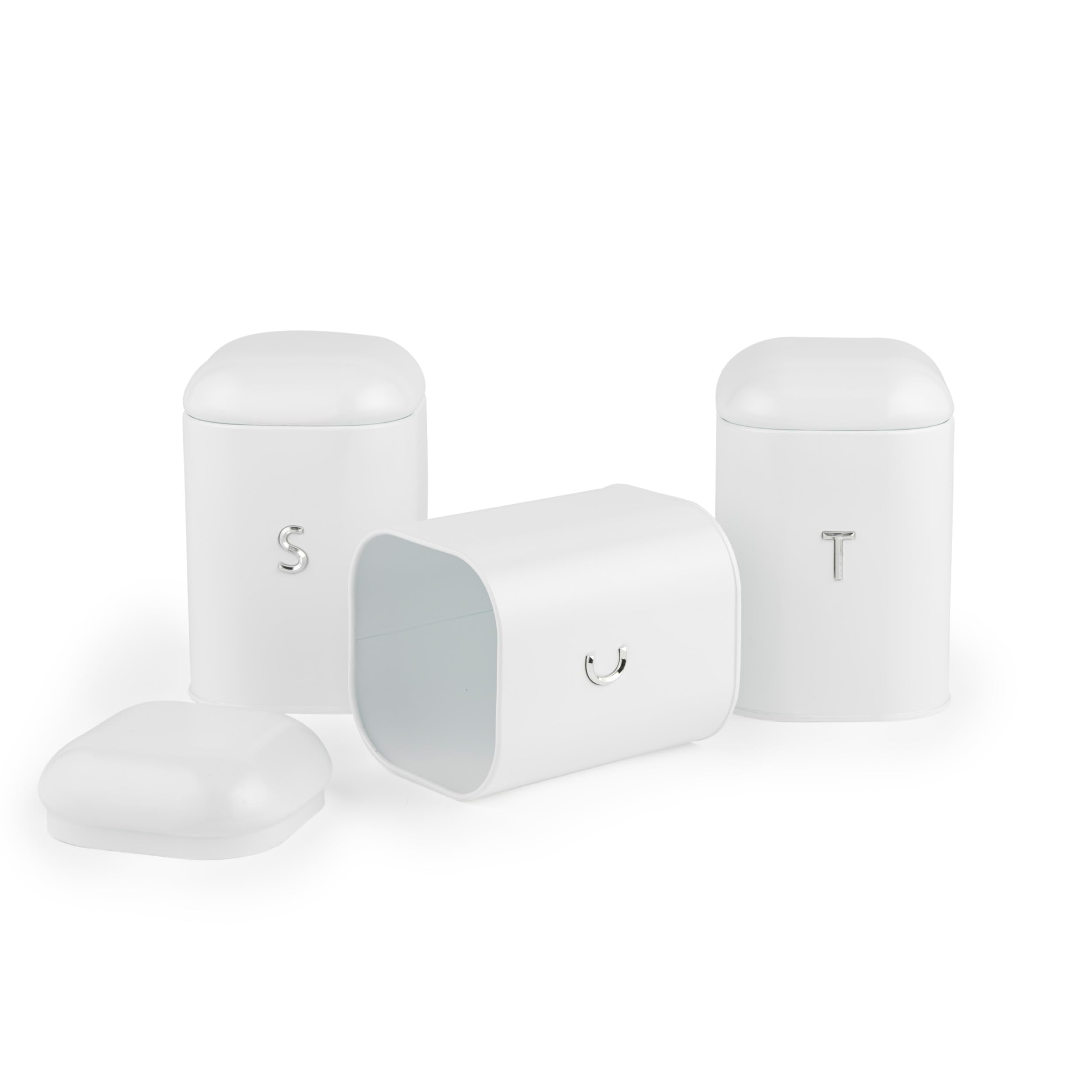 Salter Boston 3-Piece Canister Set - Carbon Steel Storage for Tea, Coffee, Sugar | White 10