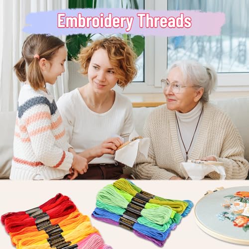 VynyQoo 60PCS Embroidery Floss Set - 52 Multicolor + Basic Black/White | Premium Polyester 2