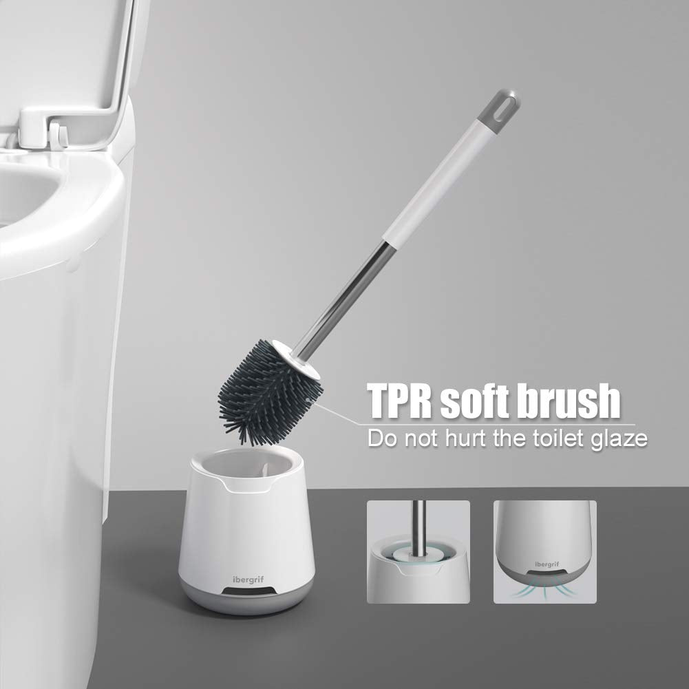 Ibergrif M34152 Silicone Toilet Brush and Holder - Deep Cleaning TPR Bristles | Drip Proof Holder 3