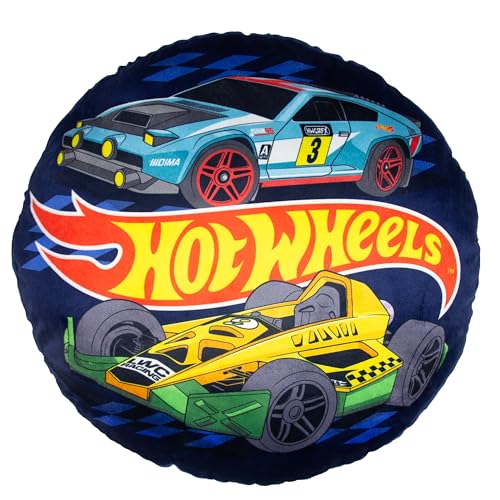 Character World Hot Wheels Officially Licensed Shaped Round Cushion | 40cm x 40cm | Reversible 2