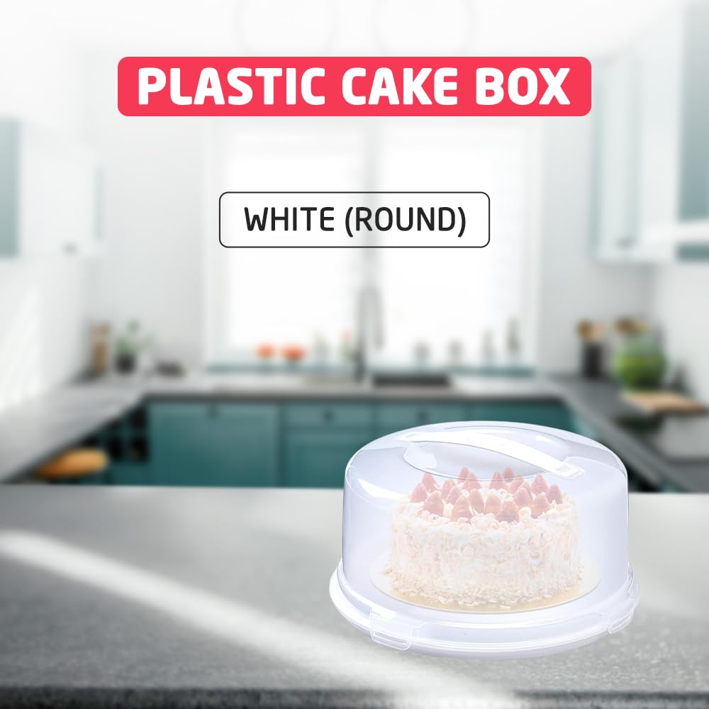 ACCURATE Round Plastic Cake Box - White, Durable, Secure Carry Handle | Holds Cakes up to 30 cm 4