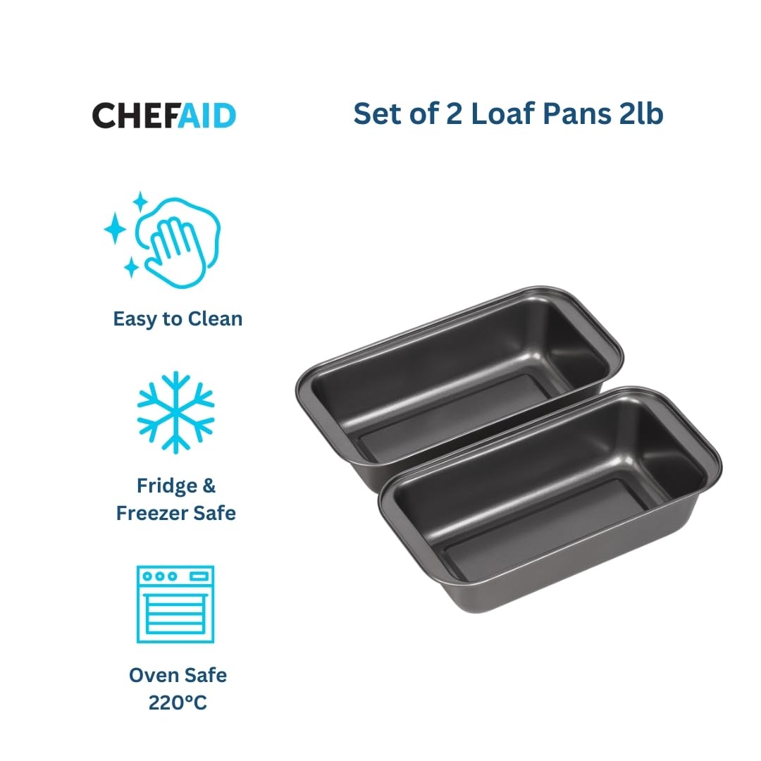Chef Aid Non-Stick Loaf Pans Set of 2, 2lb (900g) Capacity, Carbon Steel Baking Tins 3