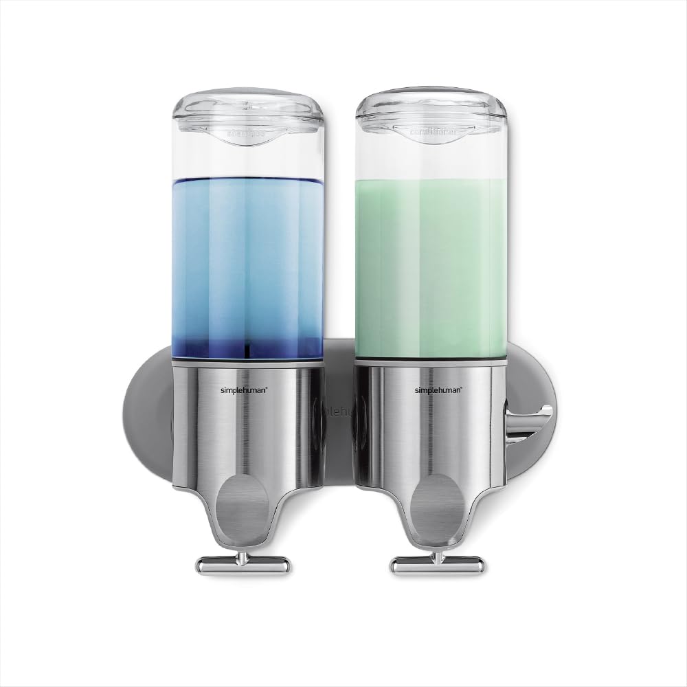 simplehuman BT1028 Twin Wall Mounted Soap Dispenser Pump | 444ml x 2 | Brushed Stainless Steel 1