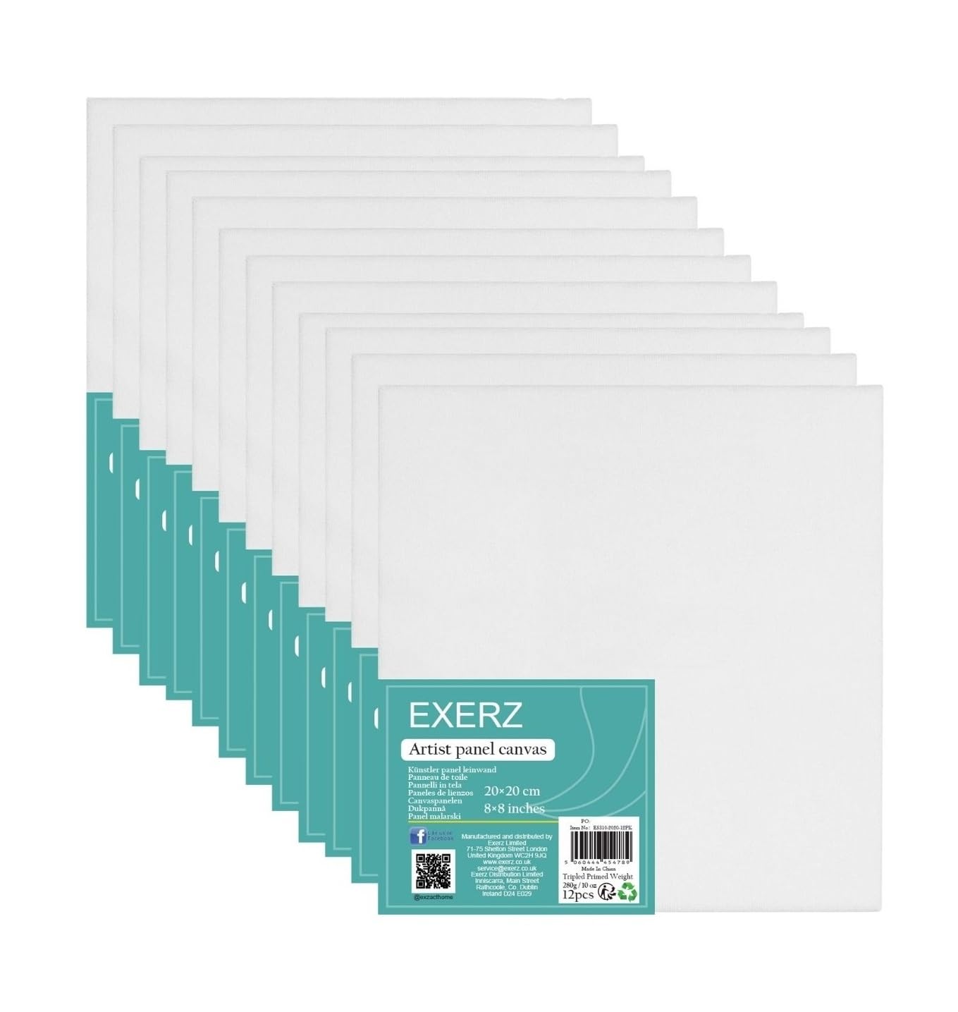 EXERZ Canvas Panels - 12 Pack, 20x20cm Square, 100% Cotton, Triple Primed Gesso 7