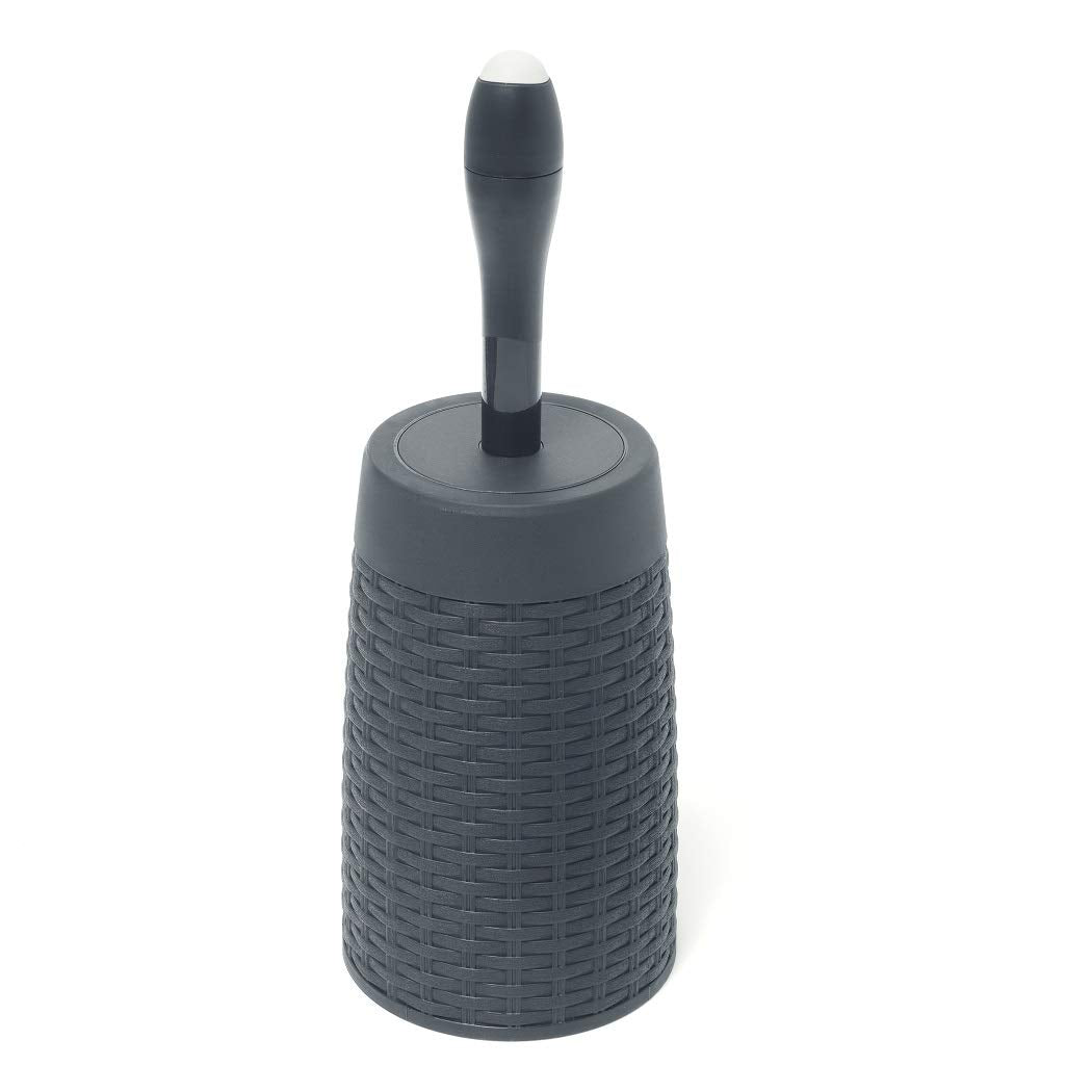 Addis Faux Rattan Round Toilet Brush Set with Detergent Injector | Charcoal Grey | 15 x 15 x 42 cm 1