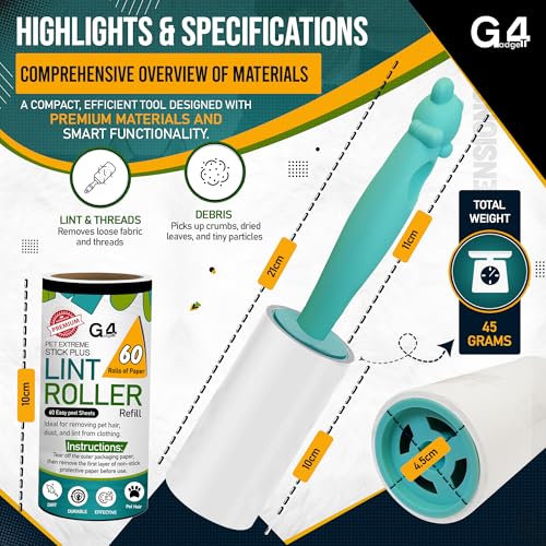 G4GADGET Lint Roller for Pet Hair - 7 Refills (420 Sheets) with Handle | Blue & Green 4