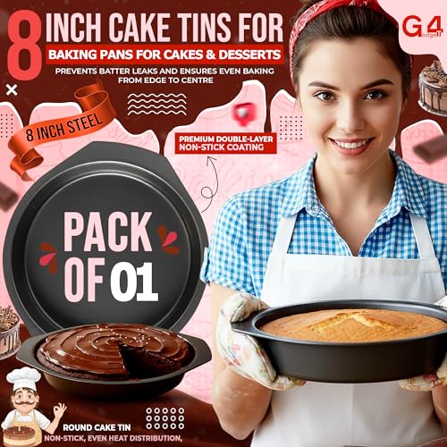 G4GADGET 8 Inch Round Cake Tin | Non-Stick Carbon Steel Baking Pan for Cakes and Cheesecakes 2