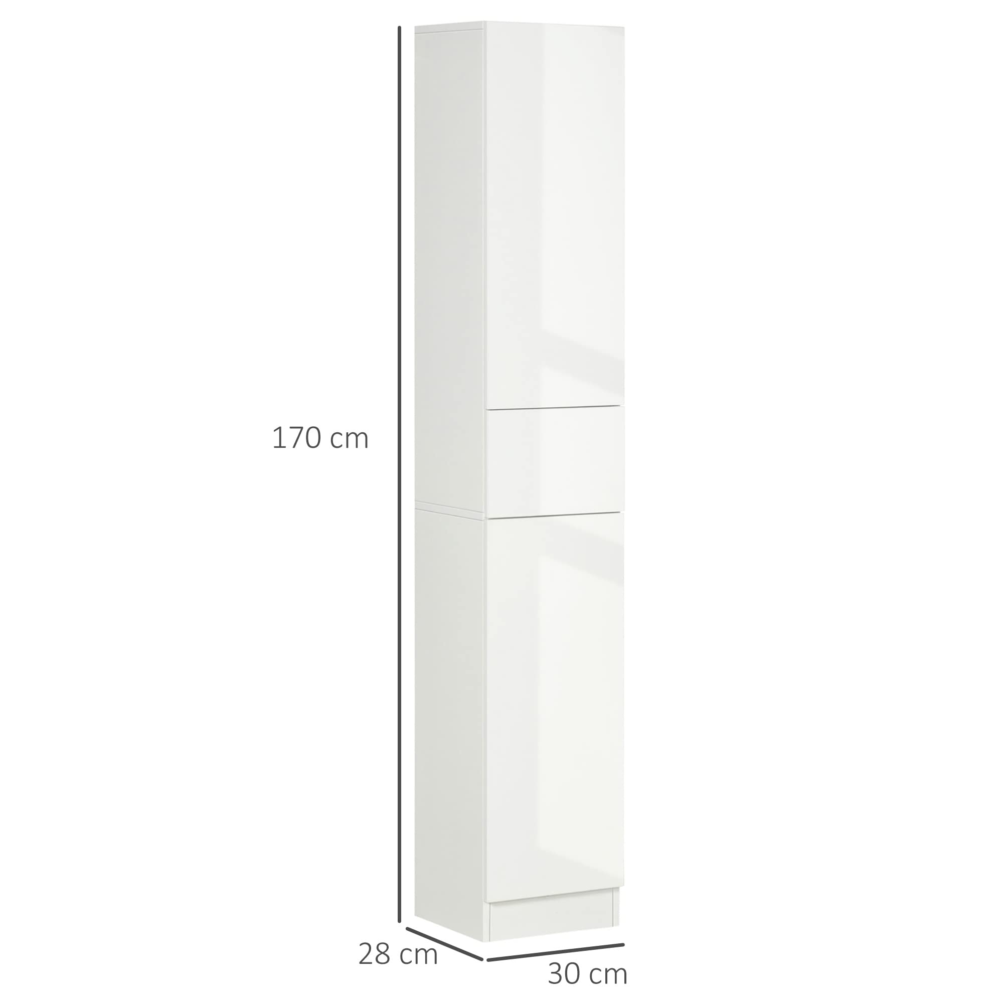kleankin Tall Bathroom Cabinet - High Gloss Storage | Adjustable Shelves | 170H x 30W x 28Dcm 3