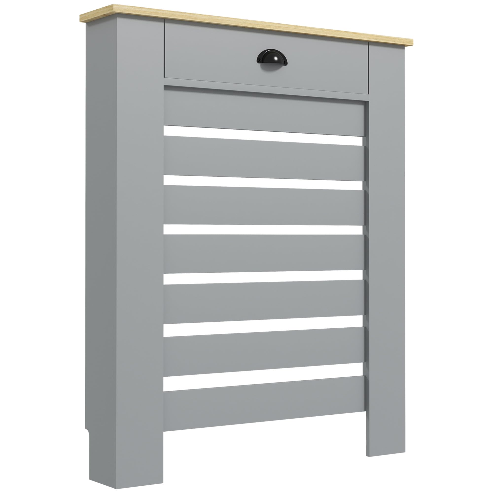HOMCOM Radiator Cover with Drawer - Horizontal Slatted Grill, Grey Painted M | 78W x 95.5H cm 1