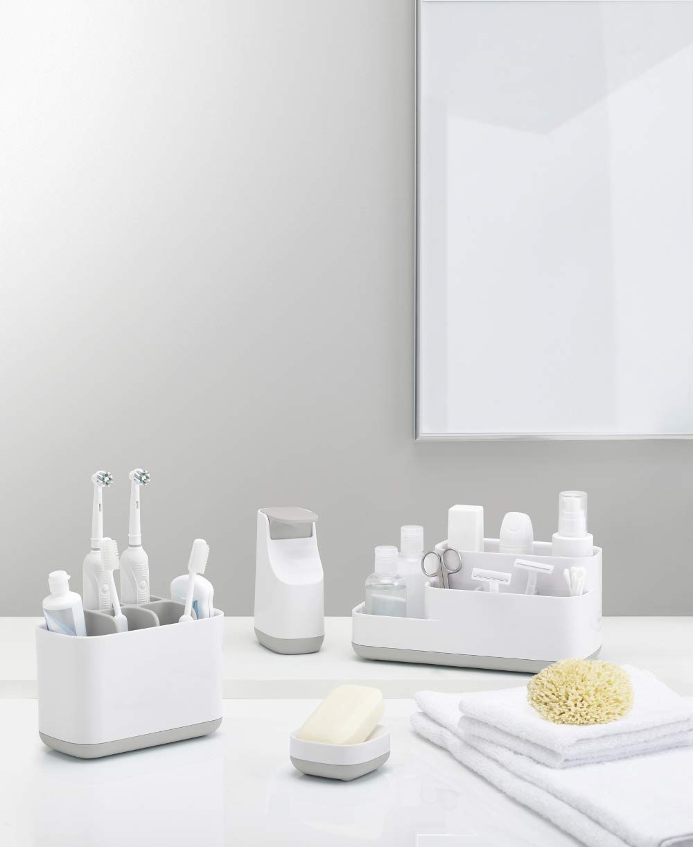 Joseph Joseph Slim Compact Soap Dish Holder - Space Saving Draining Design | White/Grey | Pack of 2 2