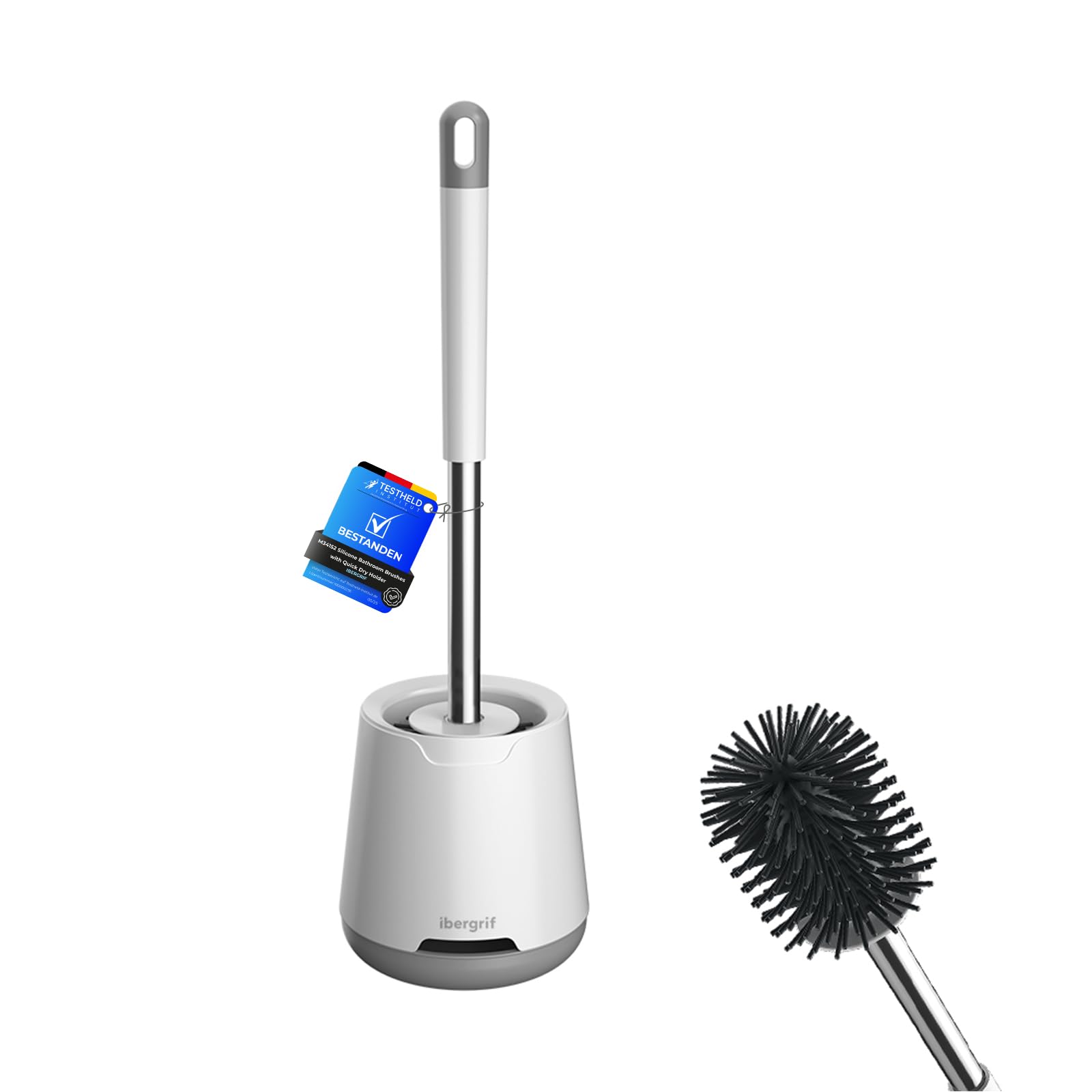 Ibergrif M34152 Silicone Toilet Brush and Holder - Deep Cleaning TPR Bristles | Drip Proof Holder 1
