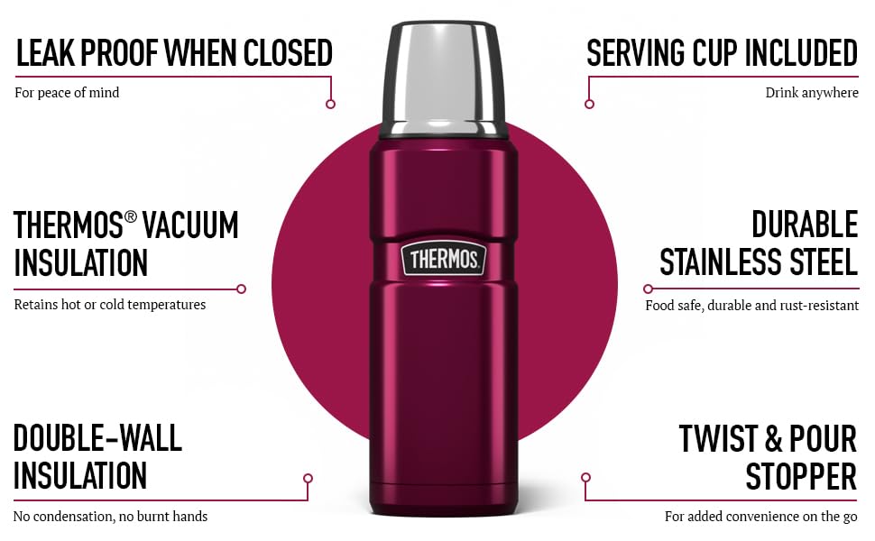 Thermos Stainless Steel Drink Flask - 470 ml Raspberry | 18 Hrs Hot / 24 Hrs Cold 4