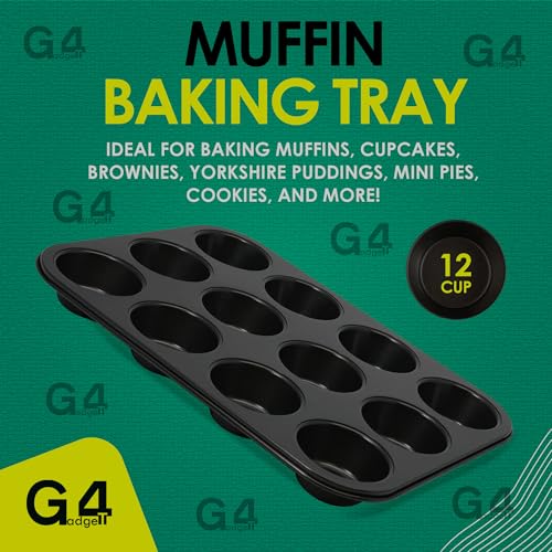 G4GADGET Nonstick 12 Cup Muffin & Cupcake Baking Tray - Carbon Steel, Oven Safe up to 450°F 2