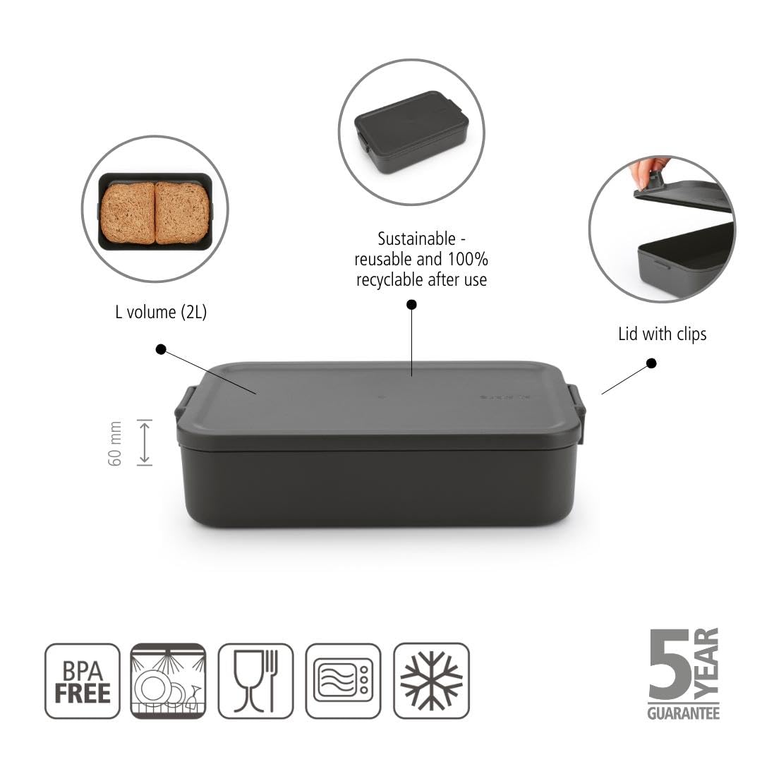 Brabantia Make & Take Lunch Box - 2L Large Volume | BPA-Free | Freezer, Microwave, Dishwasher Safe 2