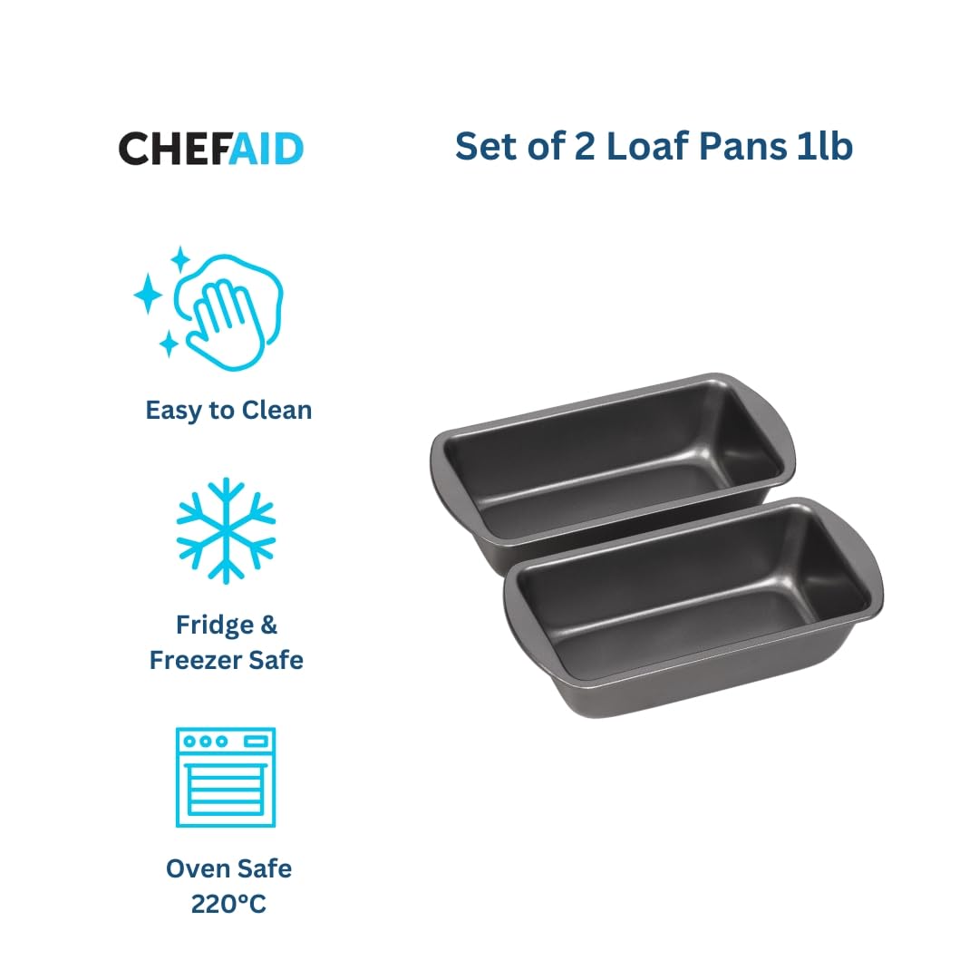 Chef Aid Non-Stick Loaf Pans - Set of 2 Carbon Steel Tins | 1lb (454g) Capacity 3