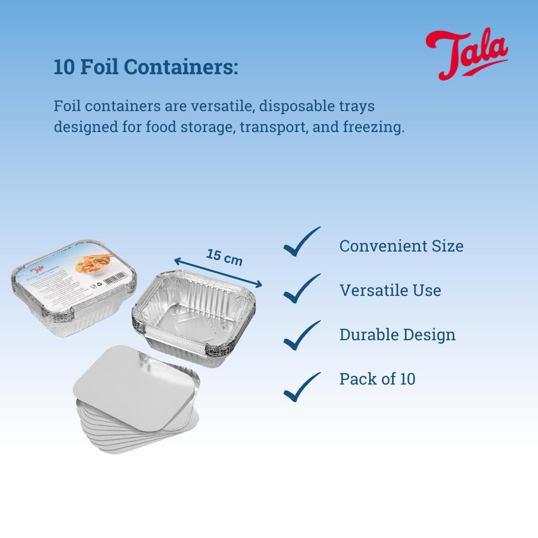Tala Foil Container with Lids, Silver, 15cm x 12cm x 5cm | Ideal for Take-Out | Portable 2