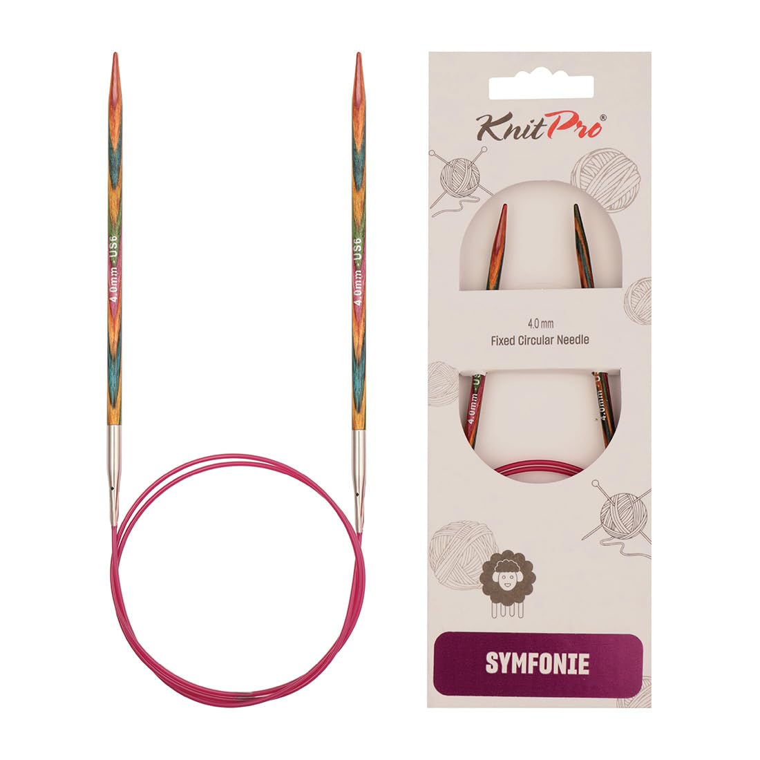 KnitPro Symfonie Fixed Circular Knitting Needles - 60 cm Length, 4.00mm Size | Birch Wood 1
