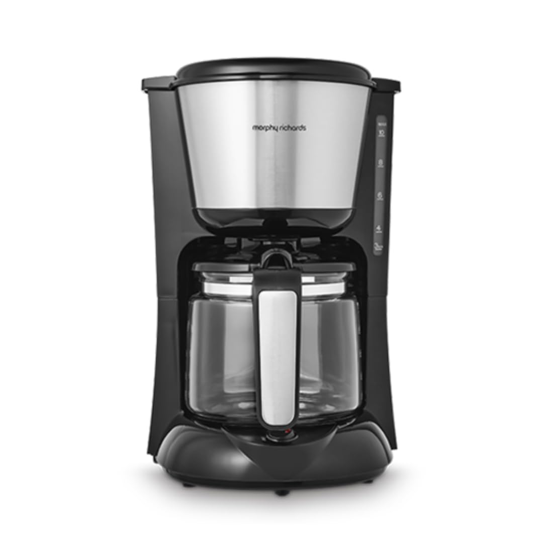 Morphy Richards Equip Filter Coffee Machine - 10 Cup, Pour Over Technology, Aroma Blender, Black/Brushed Steel