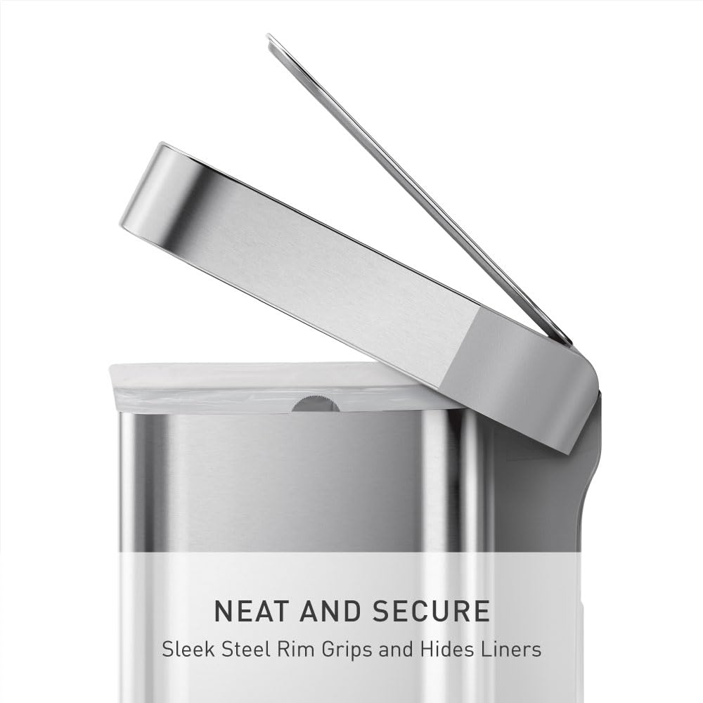 simplehuman CW2080 45L Rectangular Kitchen Pedal Bin with Liner Pocket | Brushed Stainless Steel 3